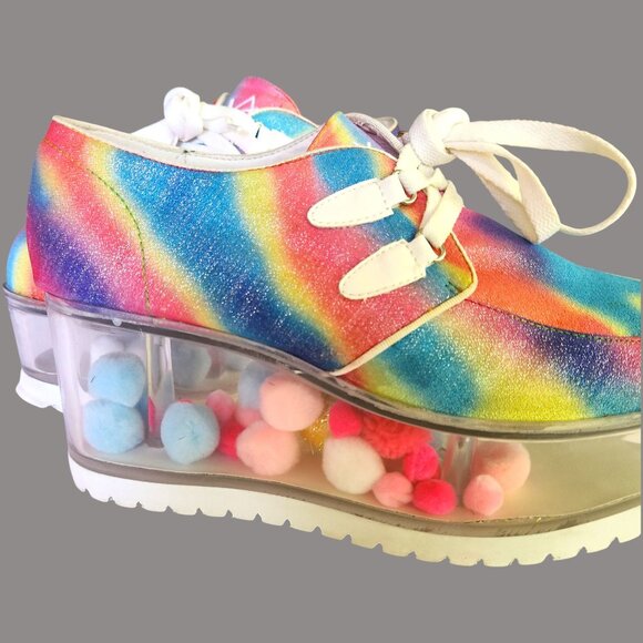 YRU QLOUD Rainbow Glitter Clear Platform Shoes Creepers Kawaii Rave Festival Sz - Picture 13 of 15